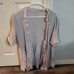 Light Gray Ruffled Open Cardigan